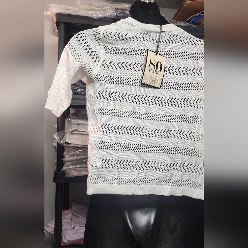 White Open-Weave Cardigan Sweater - Picture 4 of 8